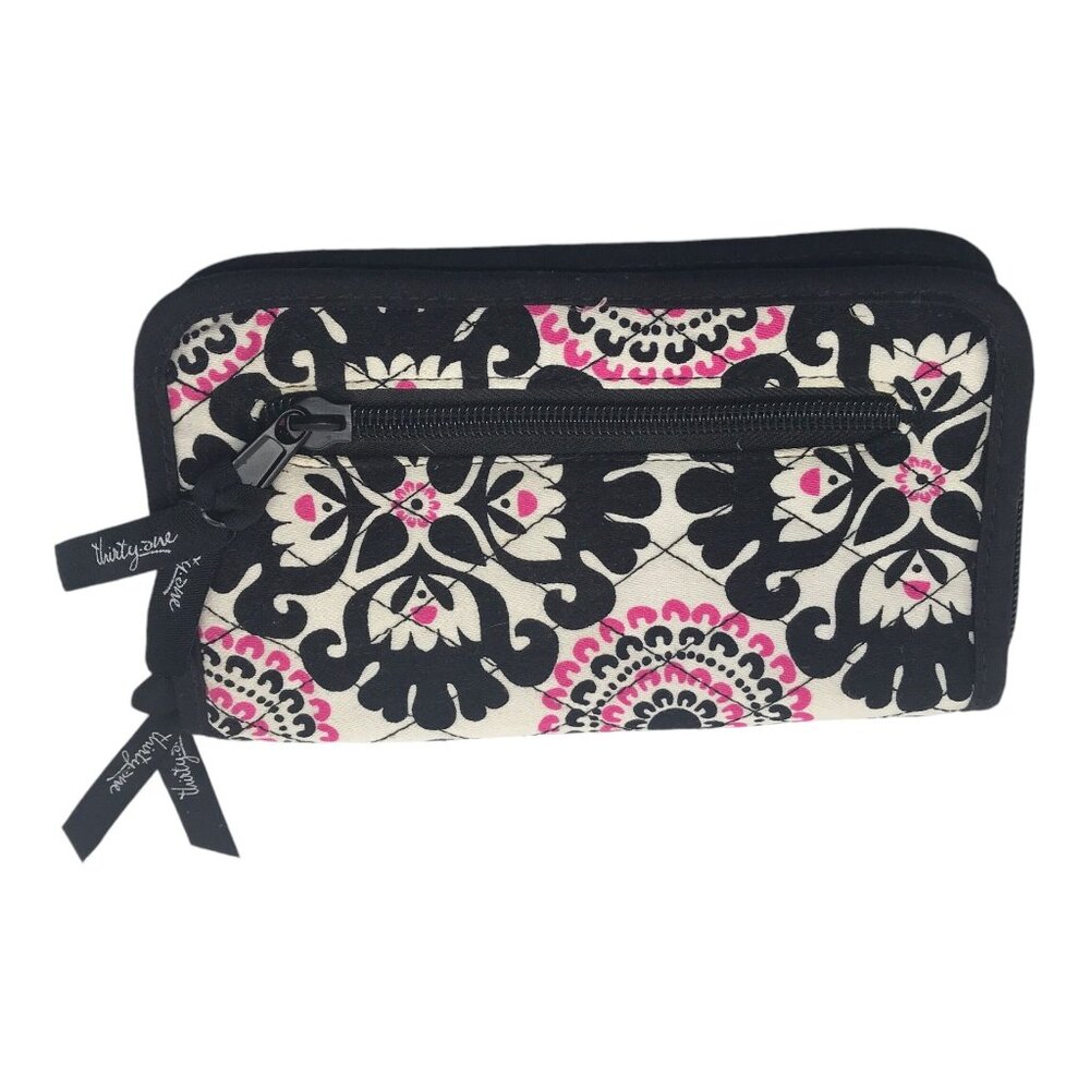 Thirty One Gifts White‎ Black Hot Pink Pattern Zipper Around Wallet